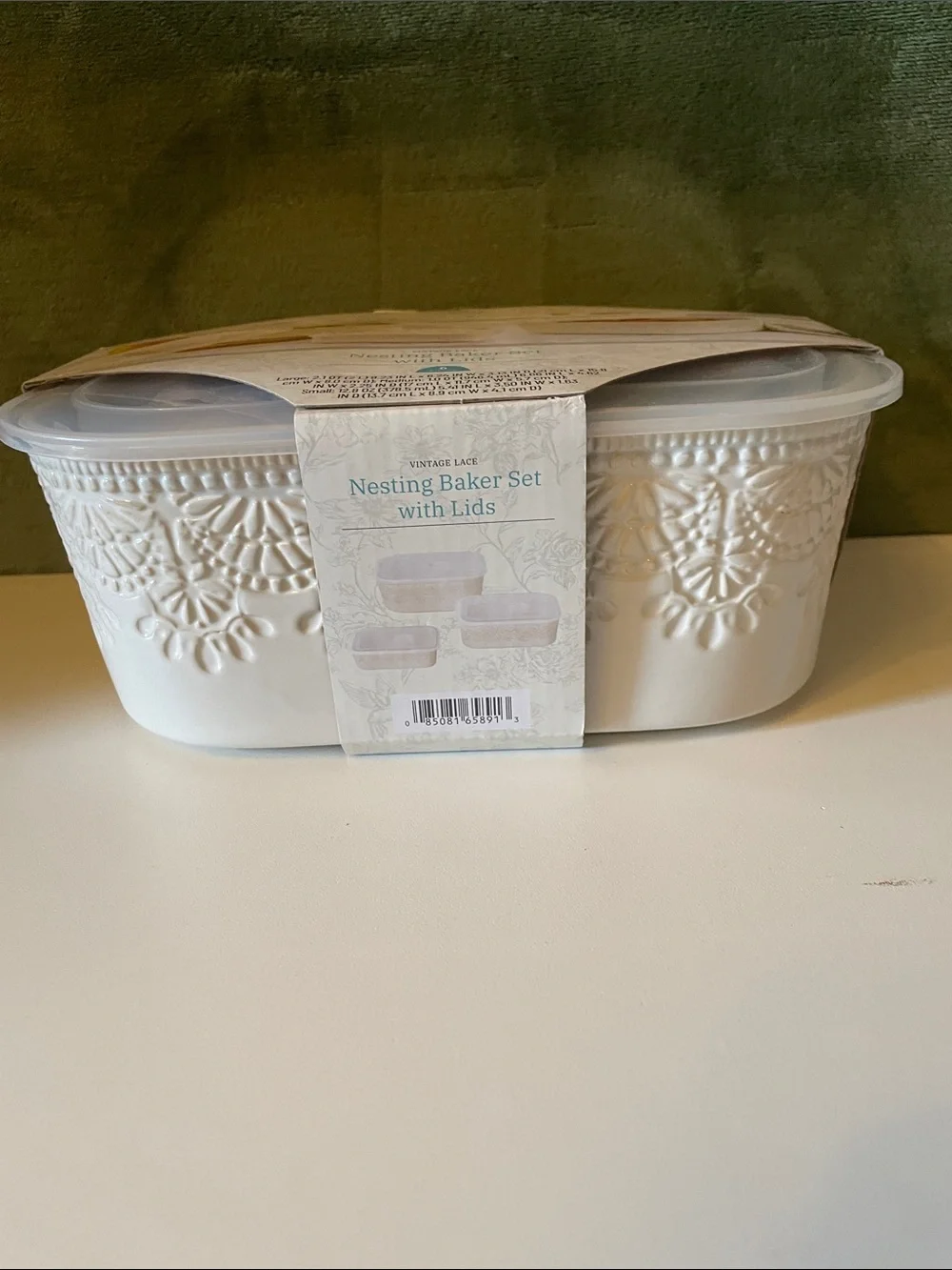 The Pioneer Woman Cream Vintage Lace Nesting Baker Set with Lids
